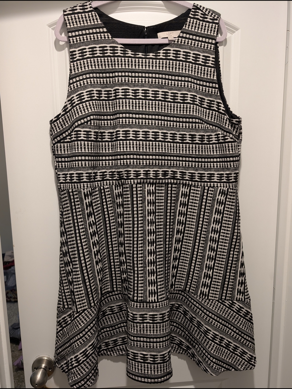 LOFT Black and White Sleeveless Fit-and-Flare Mini Dress